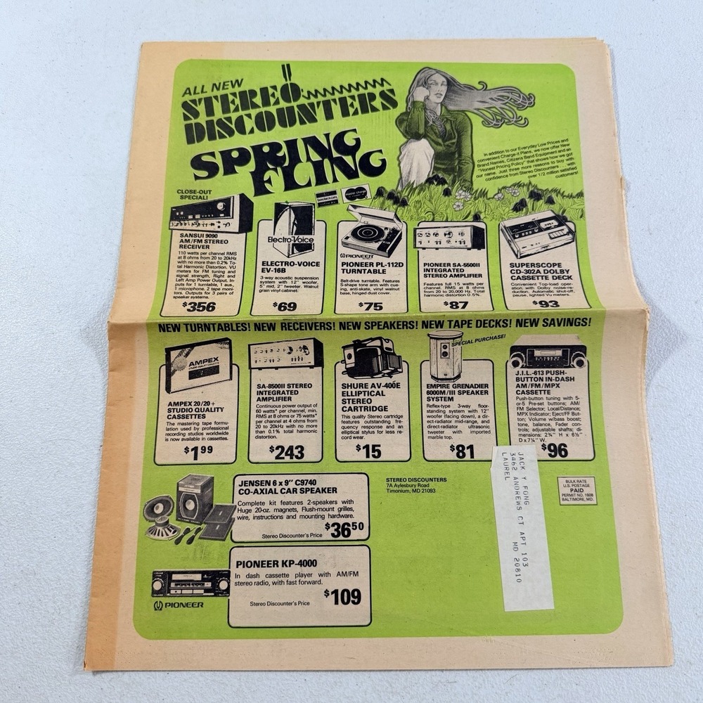 Vintage 1970's Stereo Discounters Electronics Newspaper Flyer Catalog